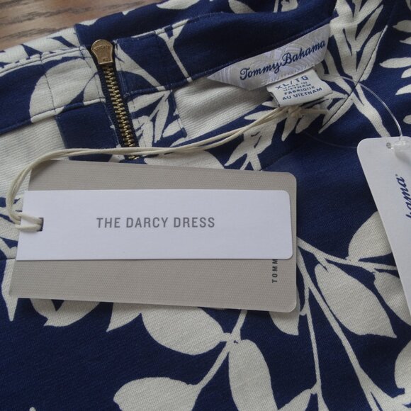NEW Tommy Bahama Darcy Dress XL Whisper Fronds 3/4 Sleeve Island Navy Blue $168 - Picture 4 of 7
